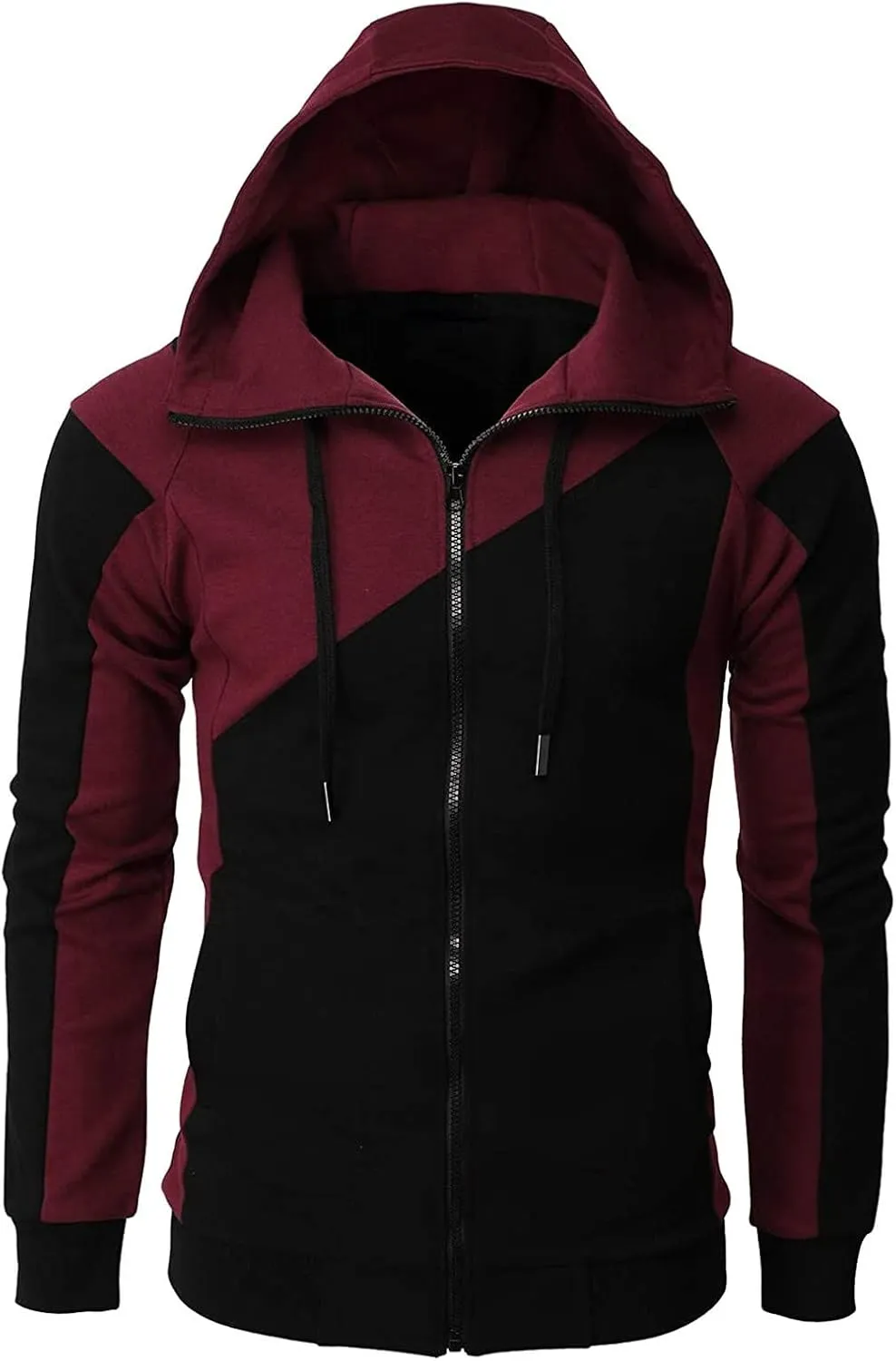 Full Zip Hoodies For Men Color Block Cotton Hooded Big And Tall Warm Lightweight Hoody Casual Basic Sweatshirt