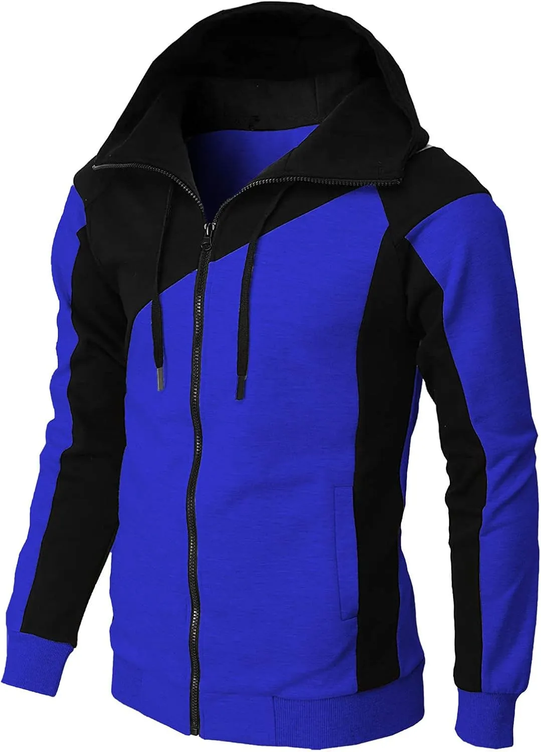 Full Zip Hoodies For Men Color Block Cotton Hooded Big And Tall Warm Lightweight Hoody Casual Basic Sweatshirt