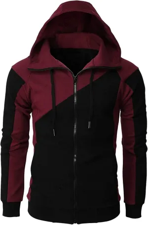 Full Zip Hoodies For Men Color Block Cotton Hooded Big And Tall Warm Lightweight Hoody Casual Basic Sweatshirt