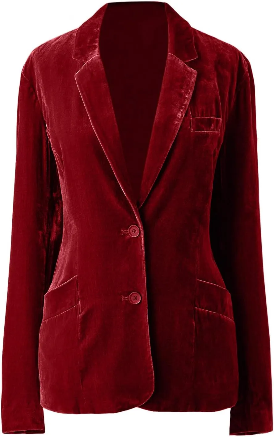 futurino Women's Velvet Solid Color Fashion Casual Blazer Jacket
