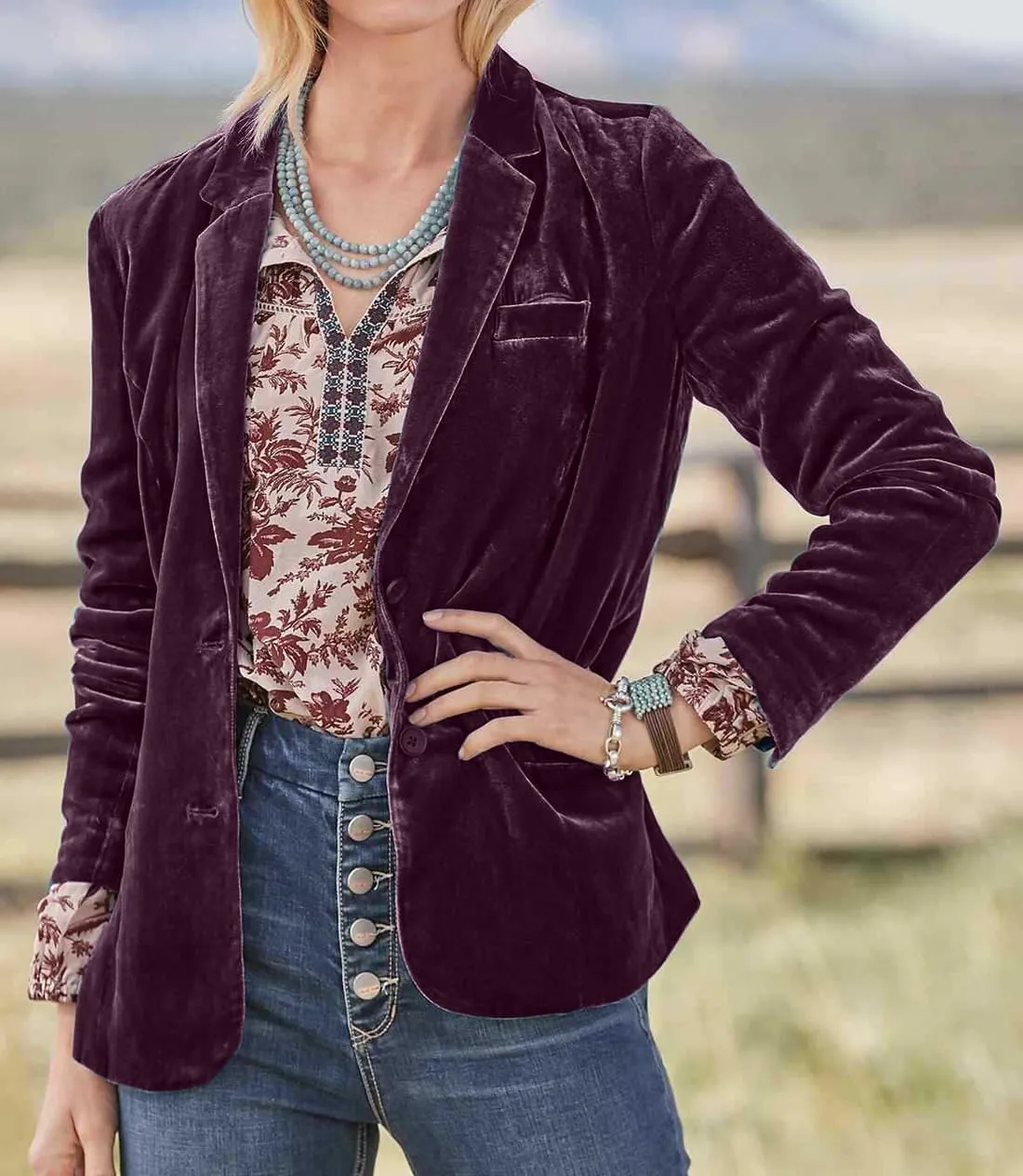futurino Women's Velvet Solid Color Fashion Casual Blazer Jacket
