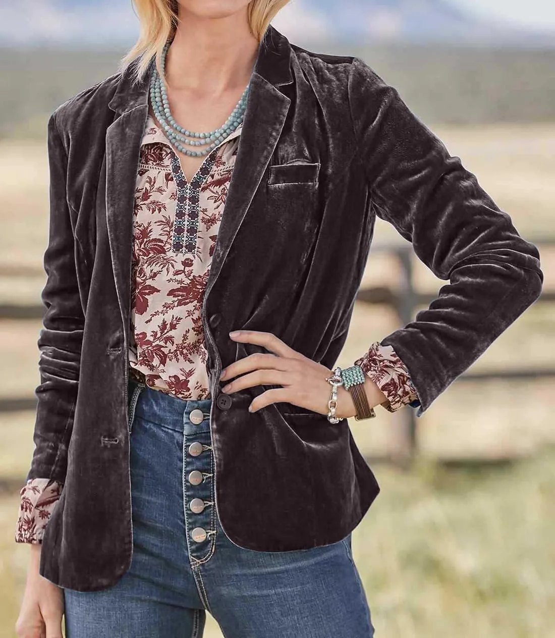 futurino Women's Velvet Solid Color Fashion Casual Blazer Jacket