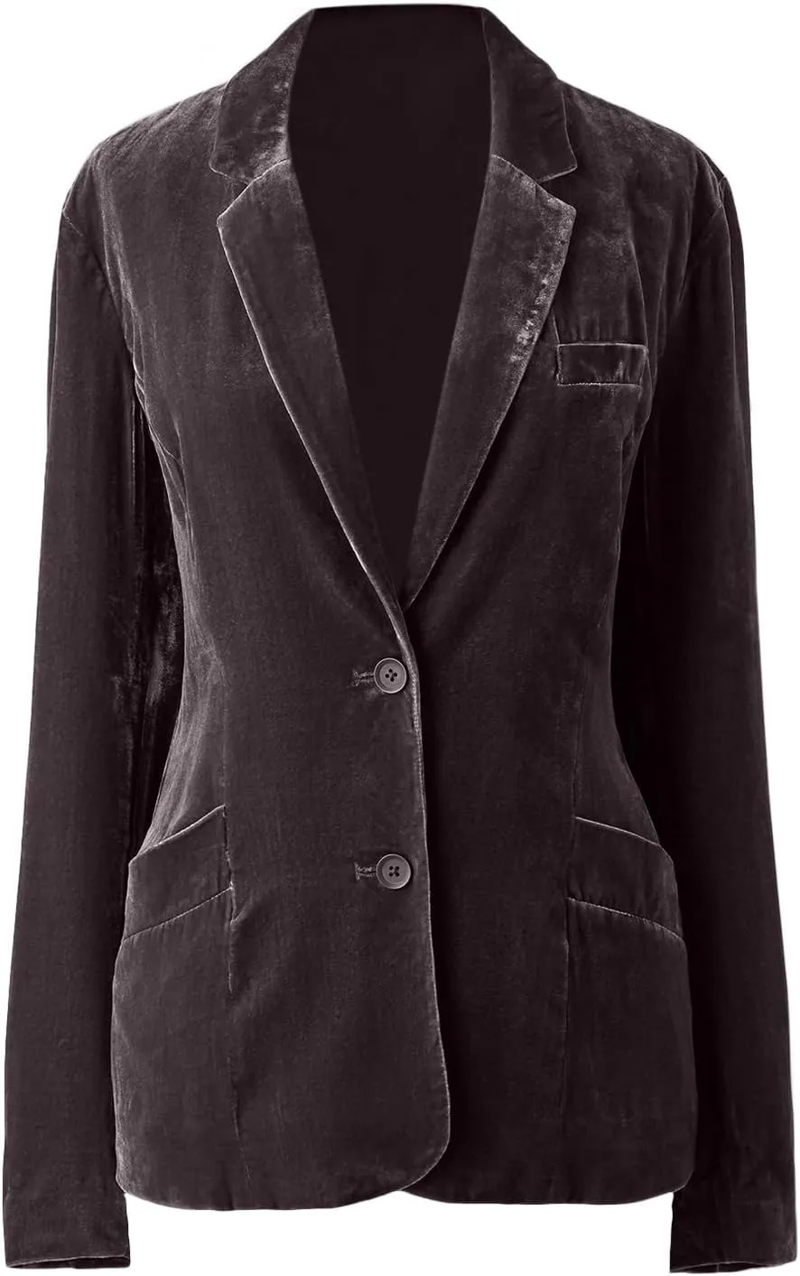 futurino Women's Velvet Solid Color Fashion Casual Blazer Jacket