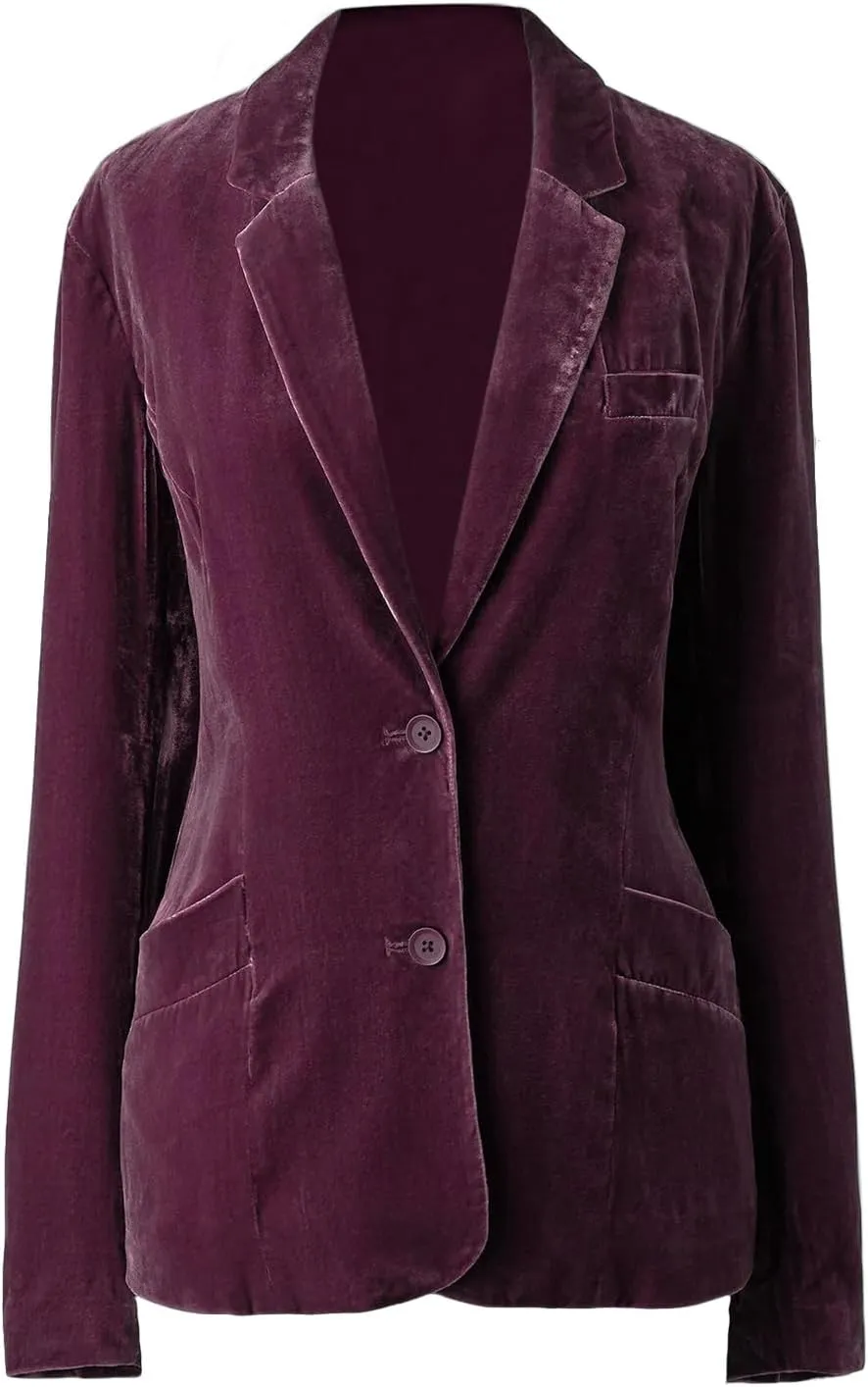 futurino Women's Velvet Solid Color Fashion Casual Blazer Jacket
