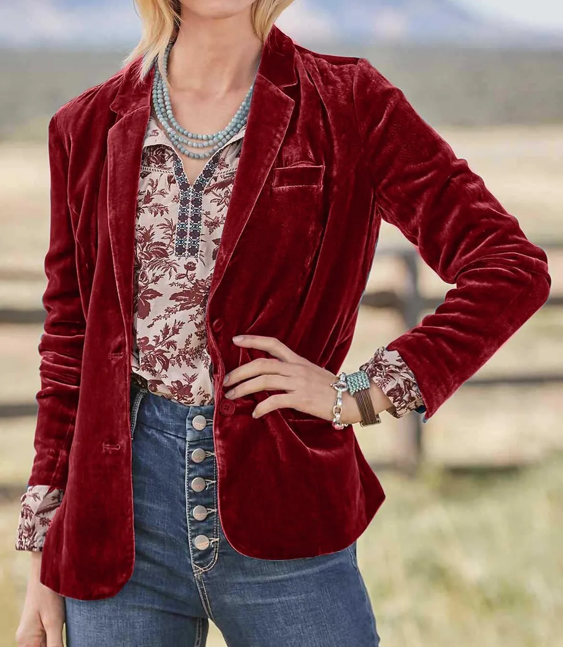 futurino Women's Velvet Solid Color Fashion Casual Blazer Jacket