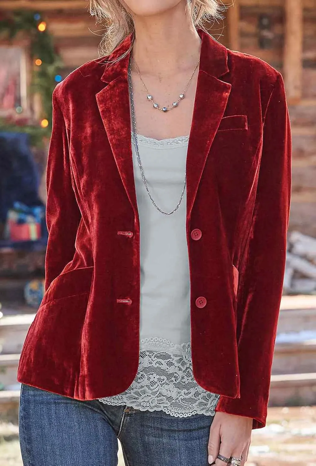 futurino Women's Velvet Solid Color Fashion Casual Blazer Jacket