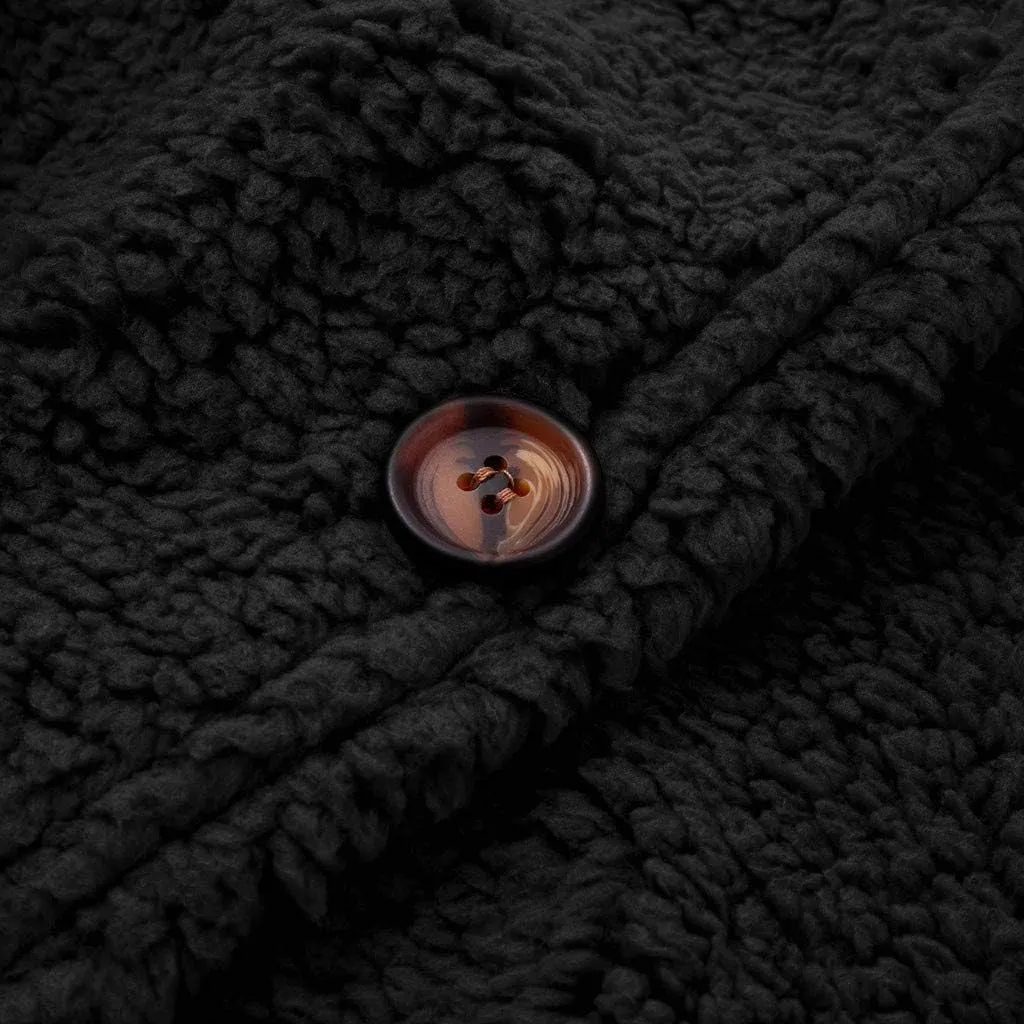 Fuzzy Fleece Jacket for Women Fashion Solid Color Loose Fit Cardigans Sweaters Button Down Open Front Plush Sweatshirt