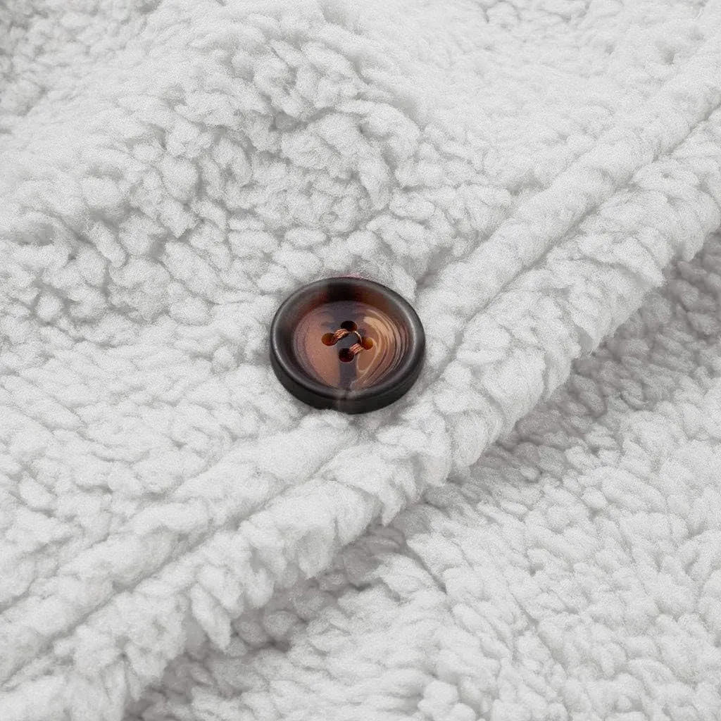 Fuzzy Fleece Jacket for Women Fashion Solid Color Loose Fit Cardigans Sweaters Button Down Open Front Plush Sweatshirt