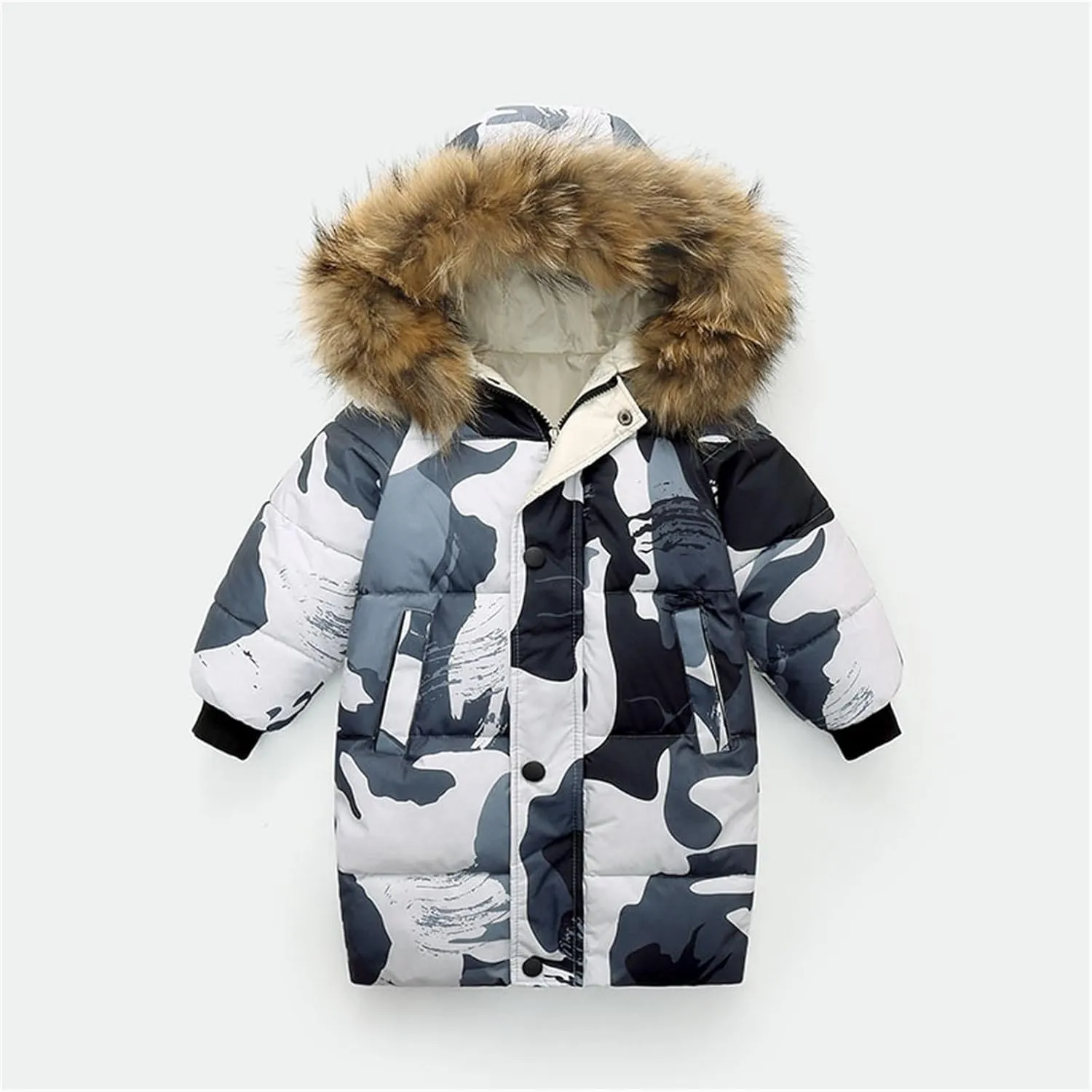 Girls Boys Down Jacket Winter Outerwear Hooded Down Coat Thicken Warm Mid Long Puffer Jacket with Furry Trimmed Hood