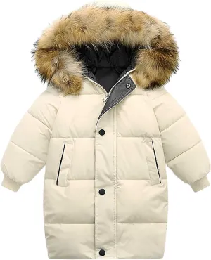 Girls Boys Down Jacket Winter Outerwear Hooded Down Coat Thicken Warm Mid Long Puffer Jacket with Furry