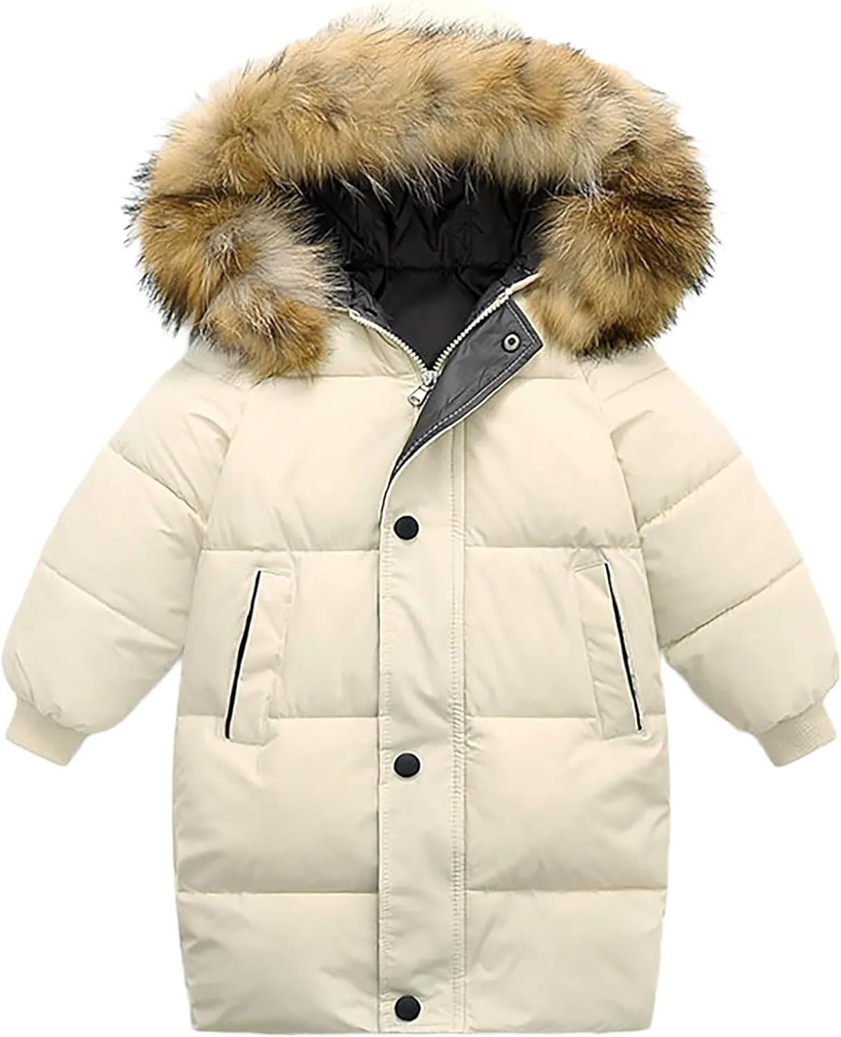 Girls Boys Down Jacket Winter Outerwear Hooded Down Coat Thicken Warm Mid Long Puffer Jacket with Furry
