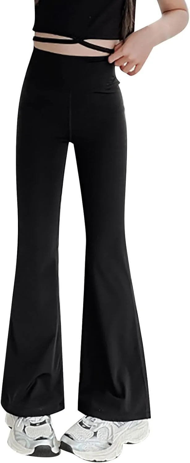 Girl's Flare Leggings High Waisted 𝙱ootcut Yoga Pants Kids Solid Soft Stretch Full Length Dance Bell Bottoms