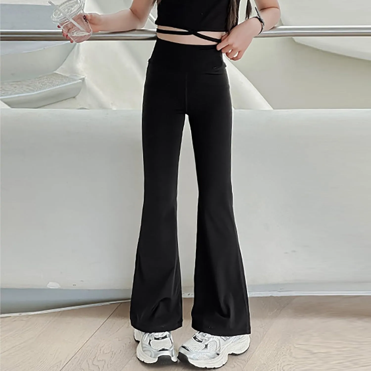 Girl's Flare Leggings High Waisted 𝙱ootcut Yoga Pants Kids Solid Soft Stretch Full Length Dance Bell Bottoms