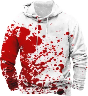 Halloween Long Sleeve Bloody Sweatshirts Men's Fashion Splatter Blood Athletic Hoodies Novelty Hooded Pullover Tops