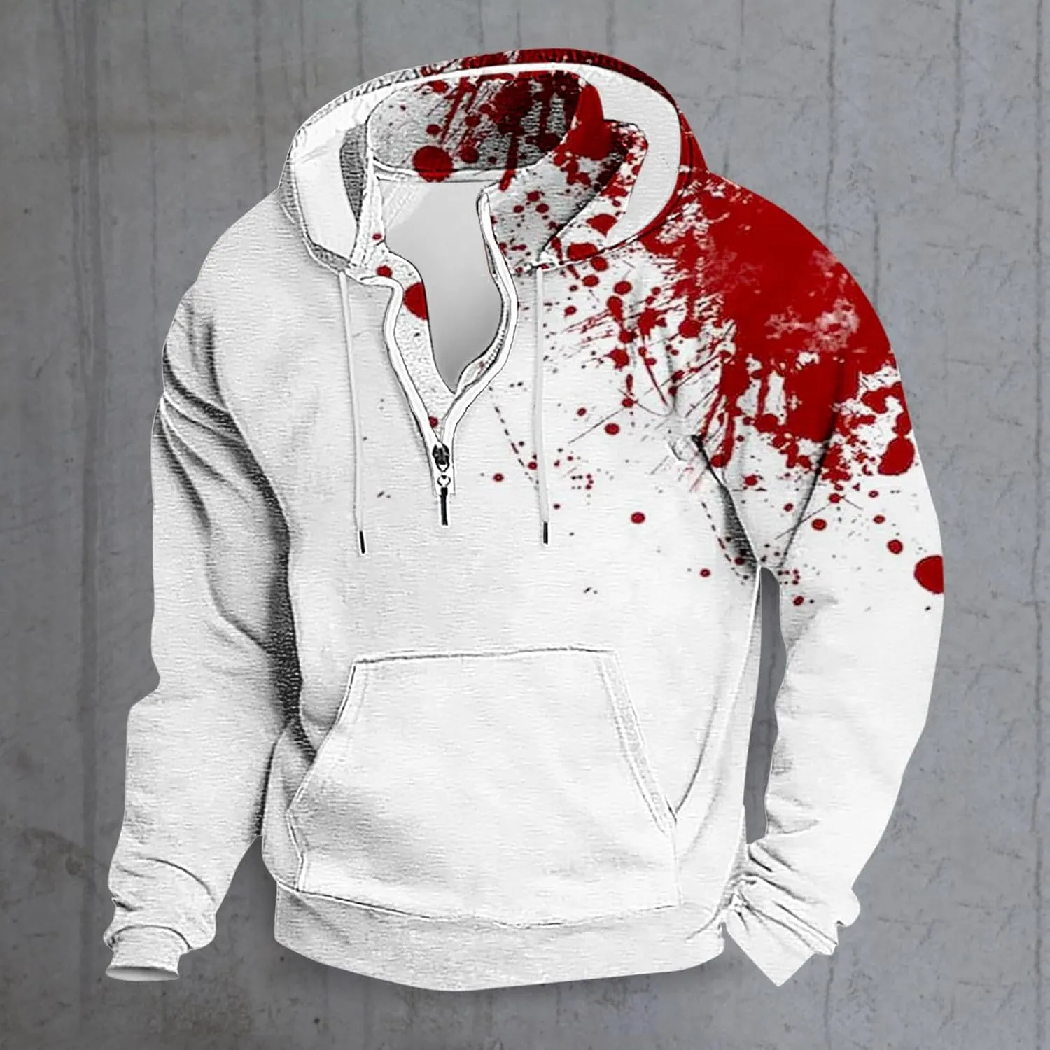 Halloween Long Sleeve Bloody Sweatshirts Men's Fashion Splatter Blood Athletic Hoodies Novelty Hooded Pullover Tops