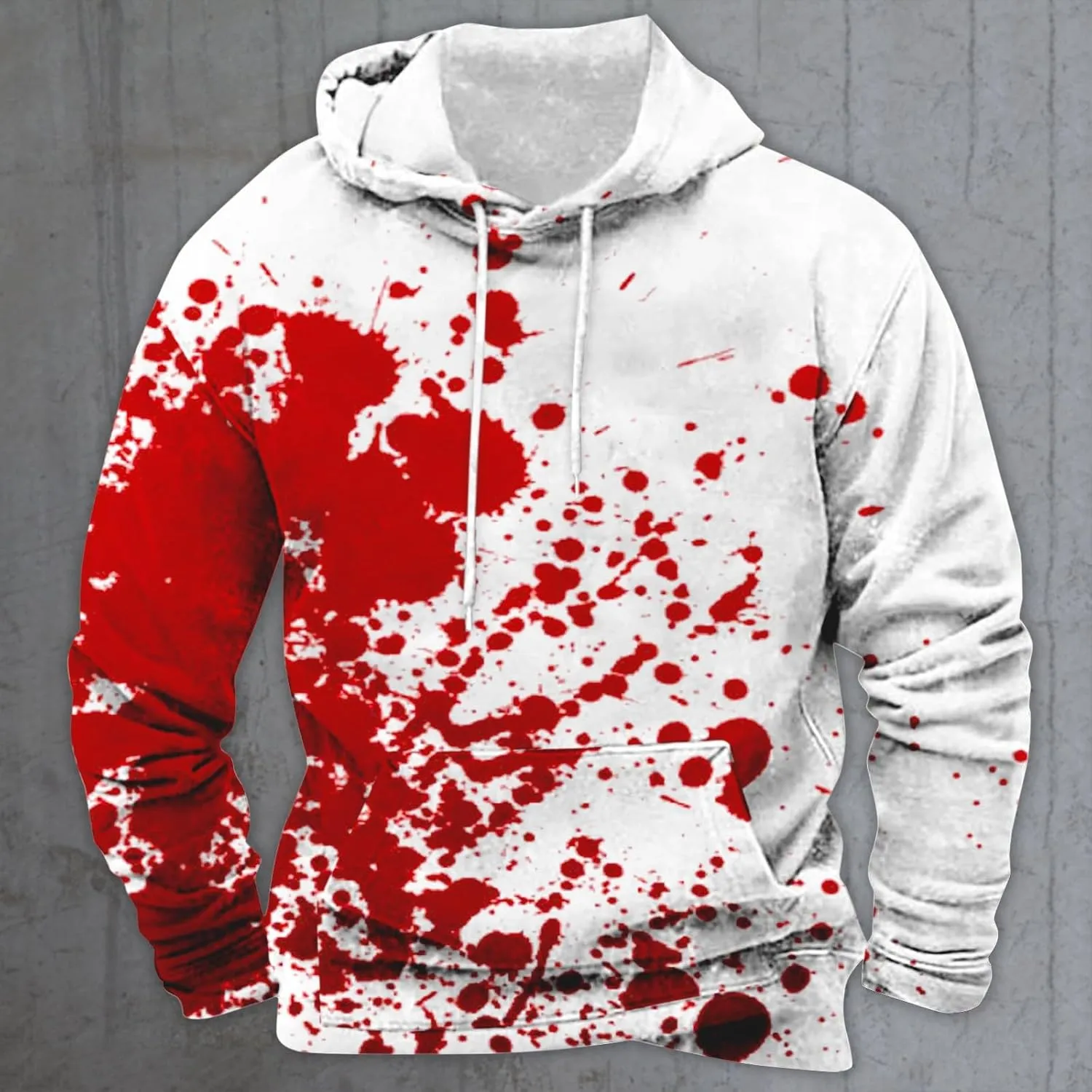 Halloween Long Sleeve Bloody Sweatshirts Men's Fashion Splatter Blood Athletic Hoodies Novelty Hooded Pullover Tops