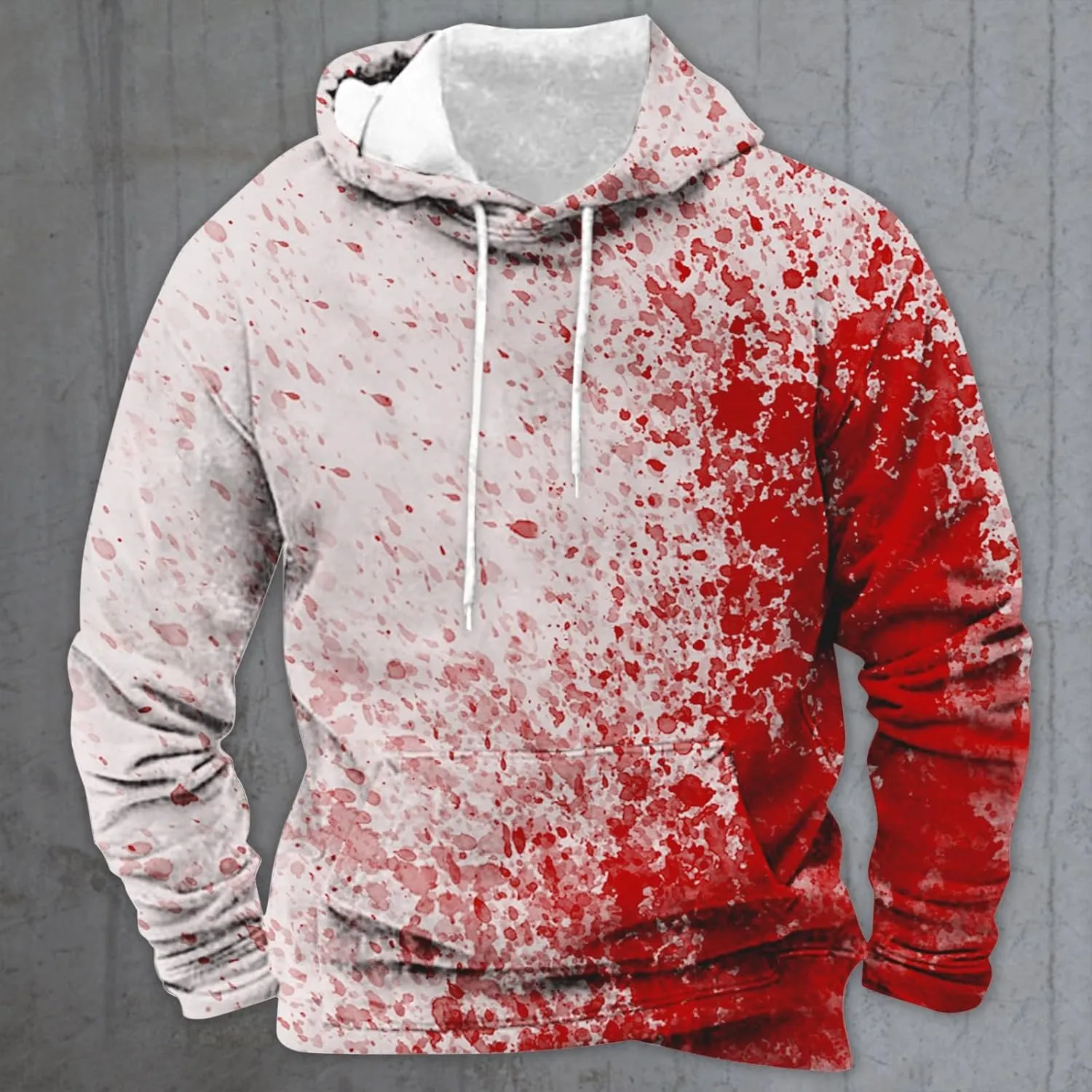 Halloween Long Sleeve Bloody Sweatshirts Men's Fashion Splatter Blood Athletic Hoodies Novelty Hooded Pullover Tops