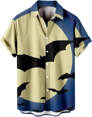 Halloween Shirts for Men Pumpkins Men's Hawaiian Shirt Button Down Short Sleeves Trendy Regular Fit Festival Shirts