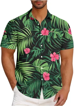 Hawaiian Shirts for Men Summer Beach Casual Short Sleeve Button Down Shirts Novelty Print Tropical Floral Tops