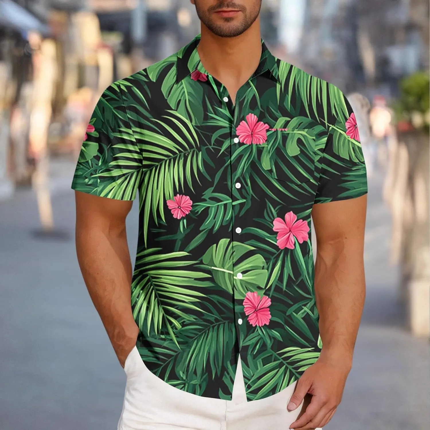 Hawaiian Shirts for Men Summer Beach Casual Short Sleeve Button Down Shirts Novelty Print Tropical Floral Tops