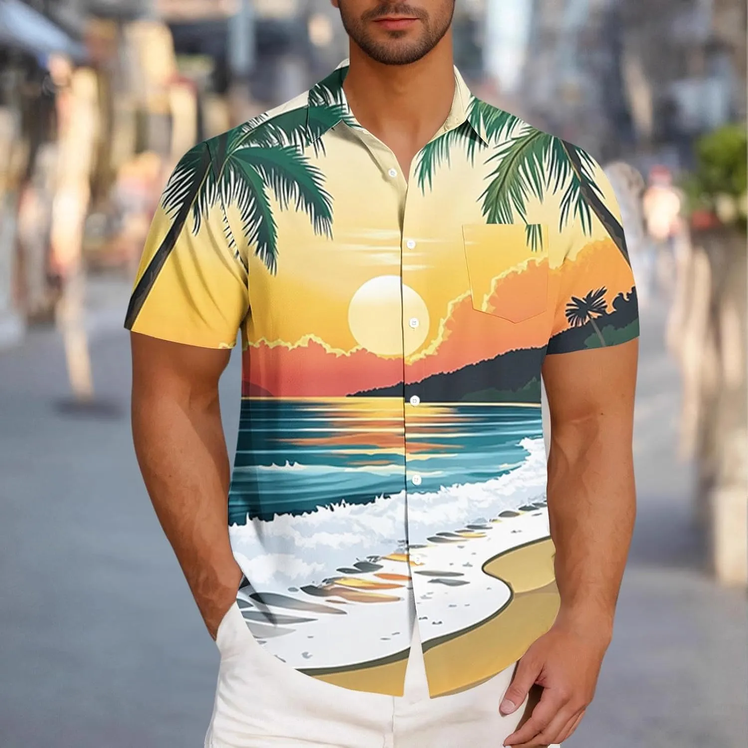 Hawaiian Shirts for Men Summer Beach Casual Short Sleeve Button Down Shirts Novelty Print Tropical Floral Tops
