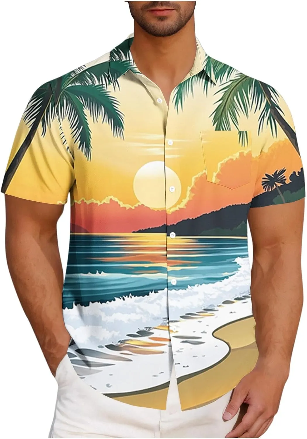 Hawaiian Shirts for Men Summer Beach Casual Short Sleeve Button Down Shirts Novelty Print Tropical Floral Tops