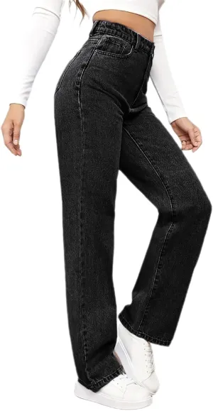 High-Waisted Wide-Leg Jeans for Women Stylish Loose Fit Classic Design Casual Denim Pants Street Washed Denim Trouser