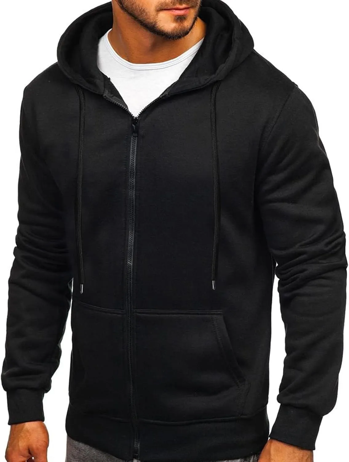 Hoodies for Men Full Zip Long Sleeve Sweatshirt Basic Casual Sweatshirts Sports Hooded Jacket Coat with Zip Pockets