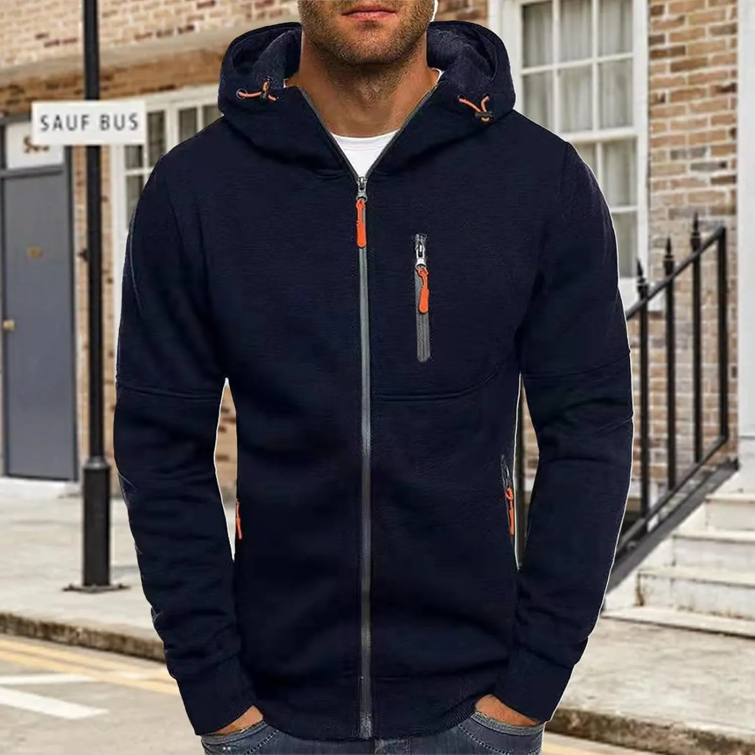 Hoodies for Men Full Zip Long Sleeve Sweatshirt Basic Casual Sweatshirts Sports Hooded Jacket Coat with Zip Pockets