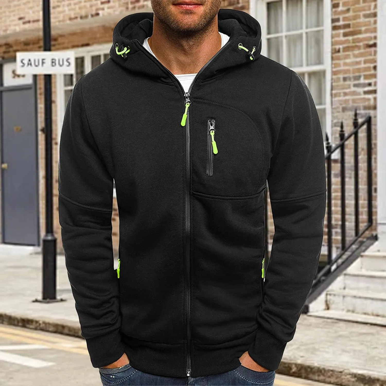 Hoodies for Men Full Zip Long Sleeve Sweatshirt Basic Casual Sweatshirts Sports Hooded Jacket Coat with Zip Pockets