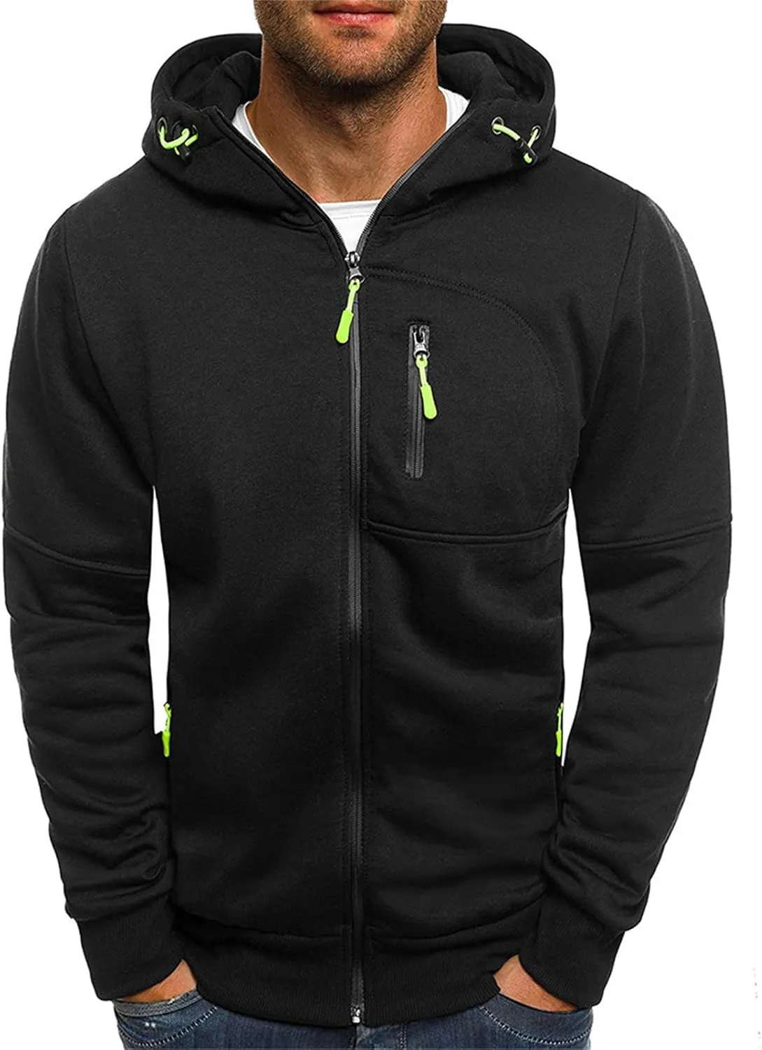 Hoodies for Men Full Zip Long Sleeve Sweatshirt Basic Casual Sweatshirts Sports Hooded Jacket Coat with Zip Pockets