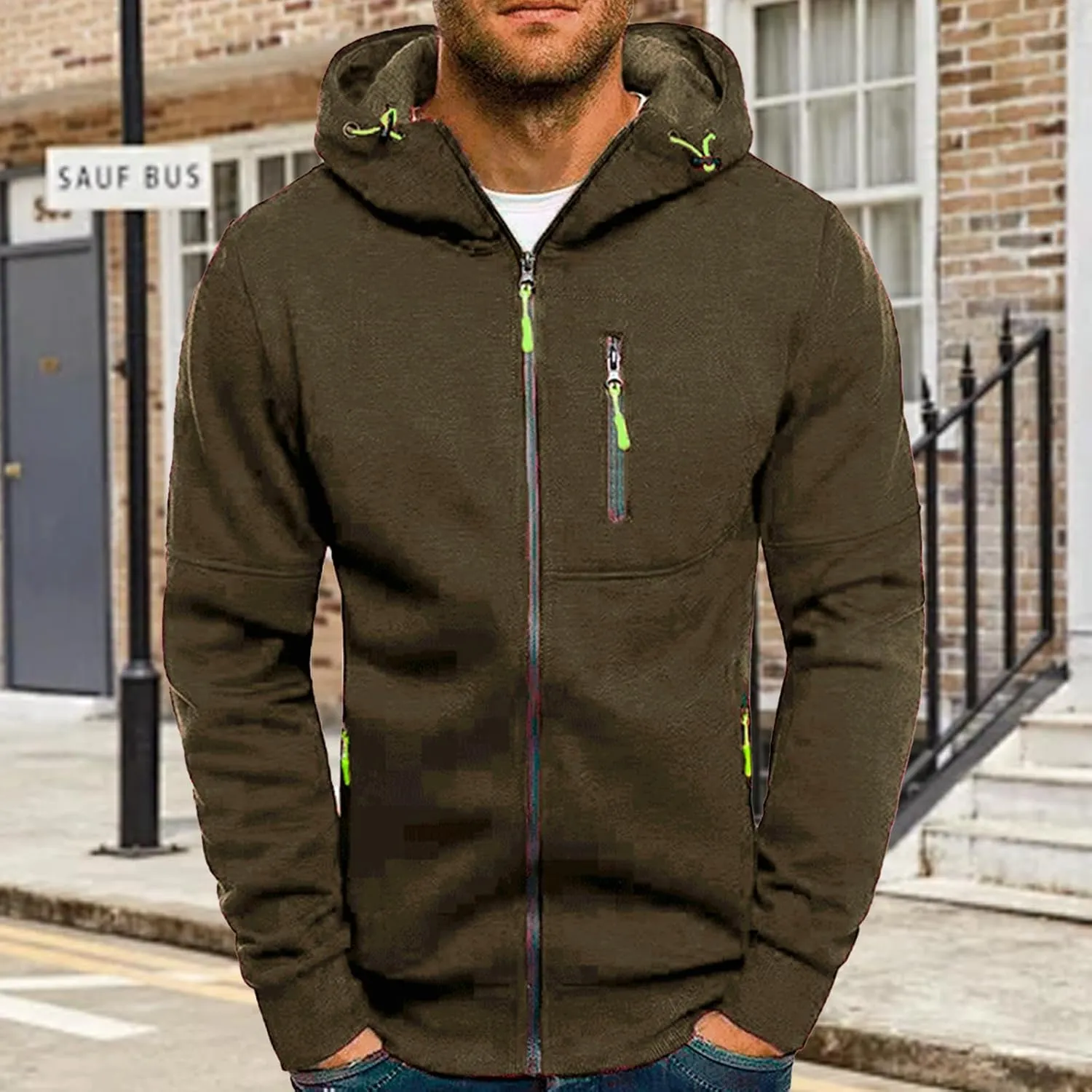 Hoodies for Men Full Zip Long Sleeve Sweatshirt Basic Casual Sweatshirts Sports Hooded Jacket Coat with Zip Pockets