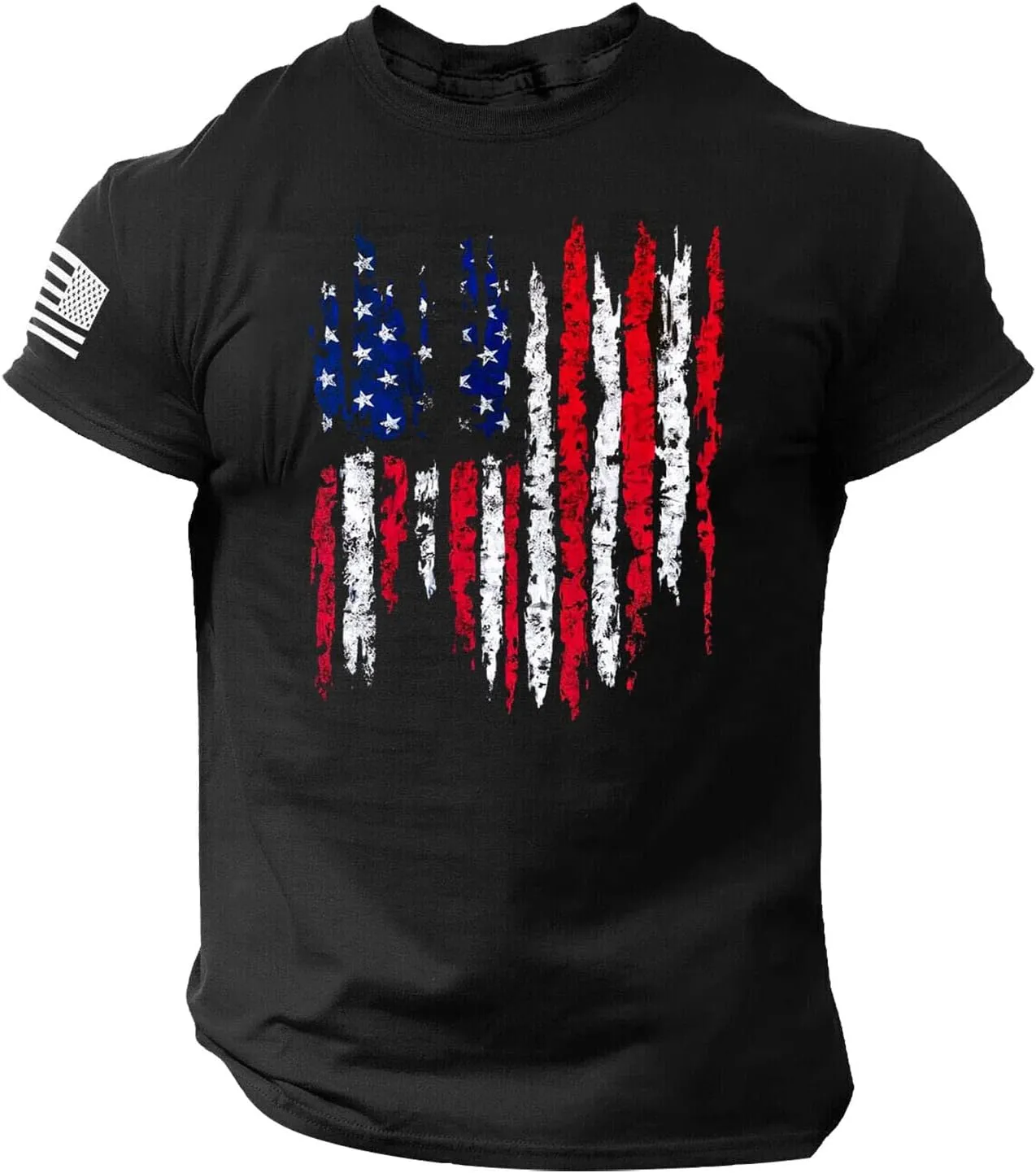 Independence Day Shirt Mens Round Neck Short Sleeve Workout USA Flag Shirts Mens USA Distressed Flag Tee Shirts