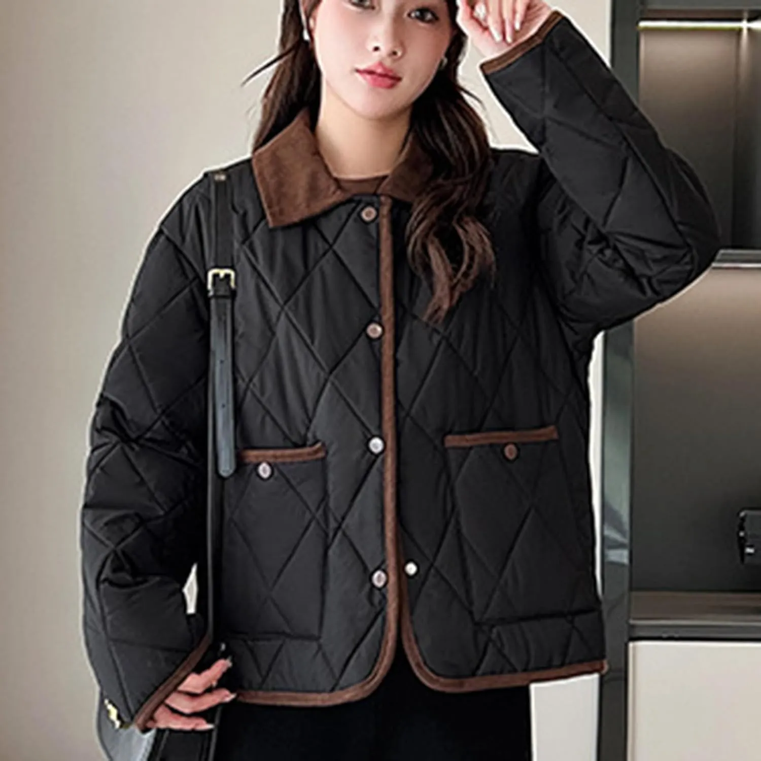 jsaierl Womens Fall Lightweight Down Jacket Quilted Puffer Coat Warm Loose Fit Outerwear 2024 Winter Long Sleeve Padded Coats