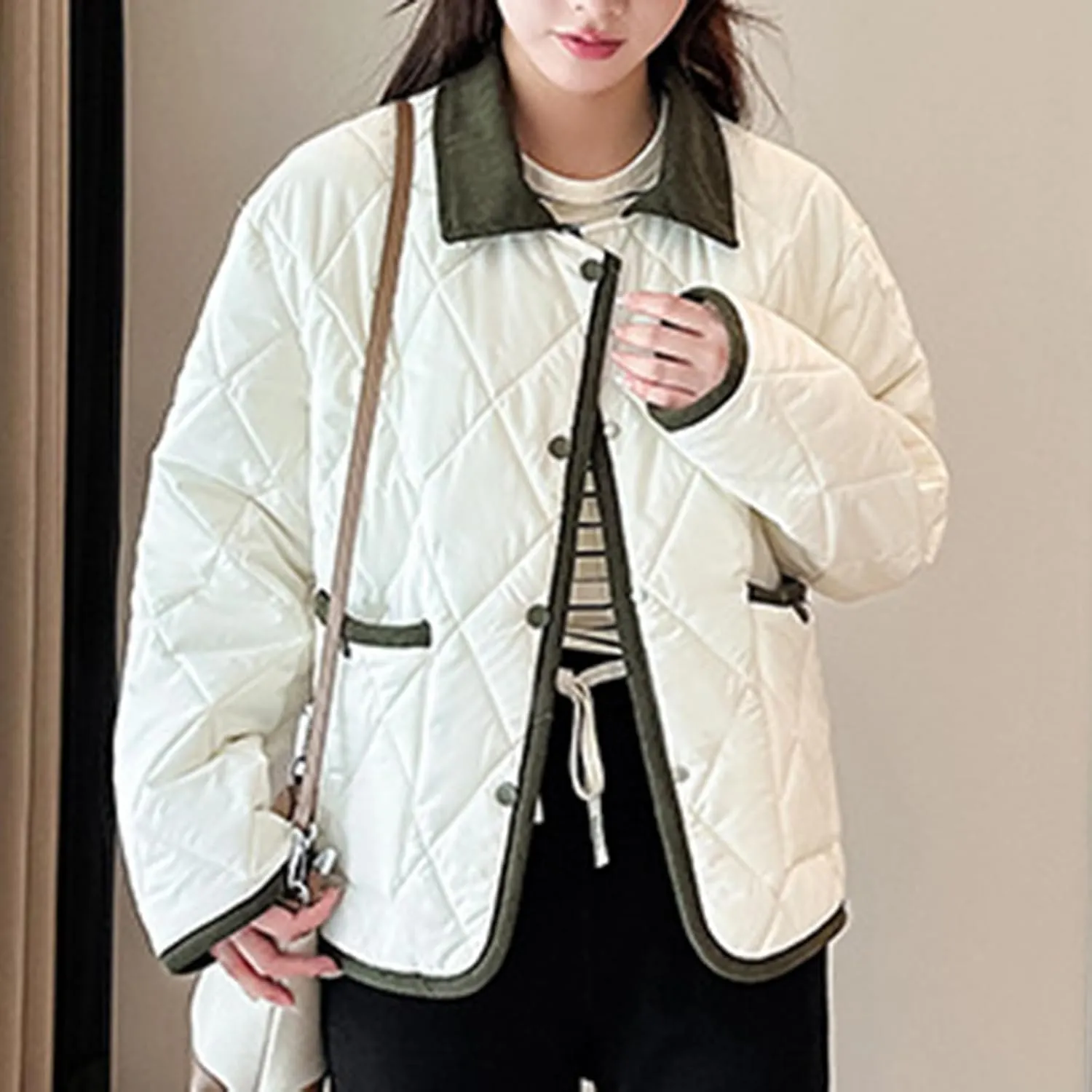 jsaierl Womens Fall Lightweight Down Jacket Quilted Puffer Coat Warm Loose Fit Outerwear 2024 Winter Long Sleeve Padded Coats