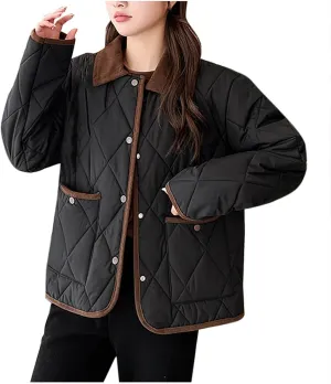 jsaierl Womens Fall Lightweight Down Jacket Quilted Puffer Coat Warm Loose Fit Outerwear 2024 Winter Long Sleeve Padded Coats