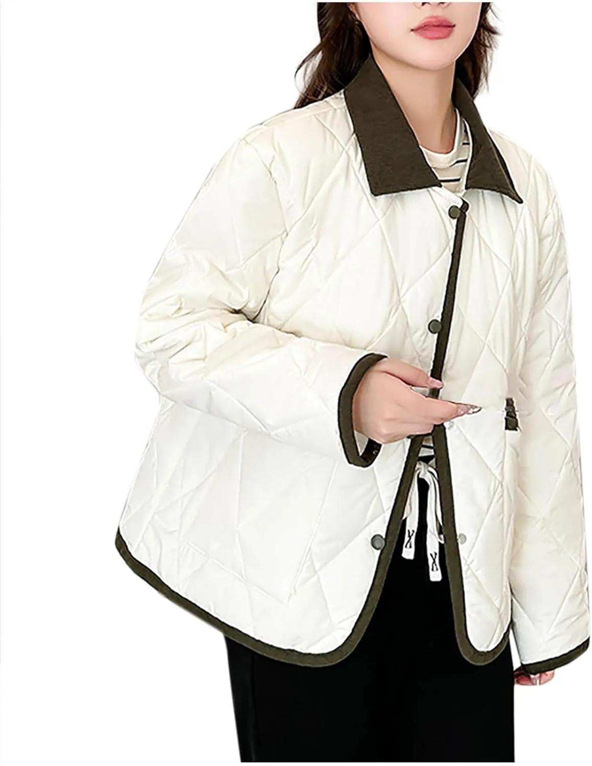 jsaierl Womens Fall Lightweight Down Jacket Quilted Puffer Coat Warm Loose Fit Outerwear 2024 Winter Long Sleeve Padded Coats