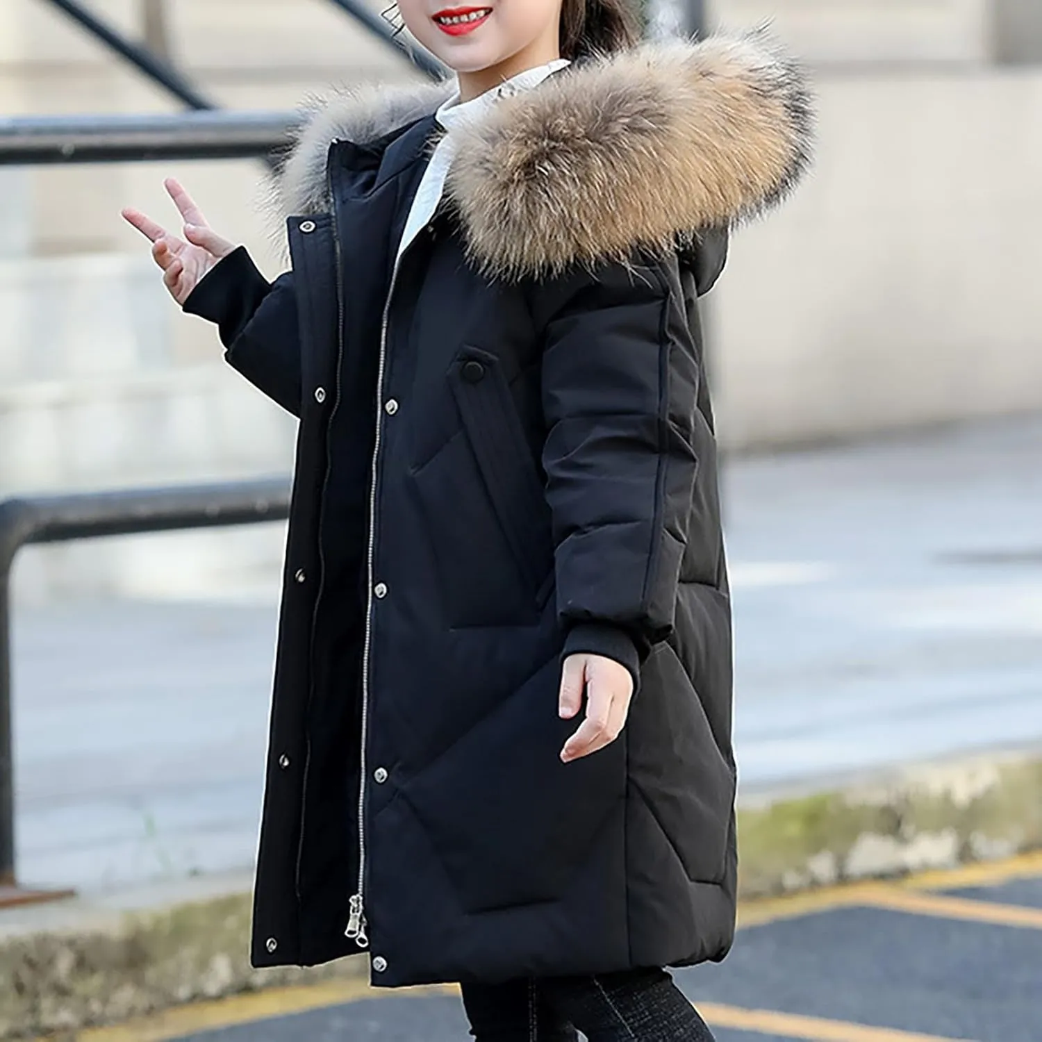 Kids Fashion Winter Coat Boys Girls Thick Warm Down Puffer Jacket with Furry Hood Parka Padded Jacket Outerwear Clothes