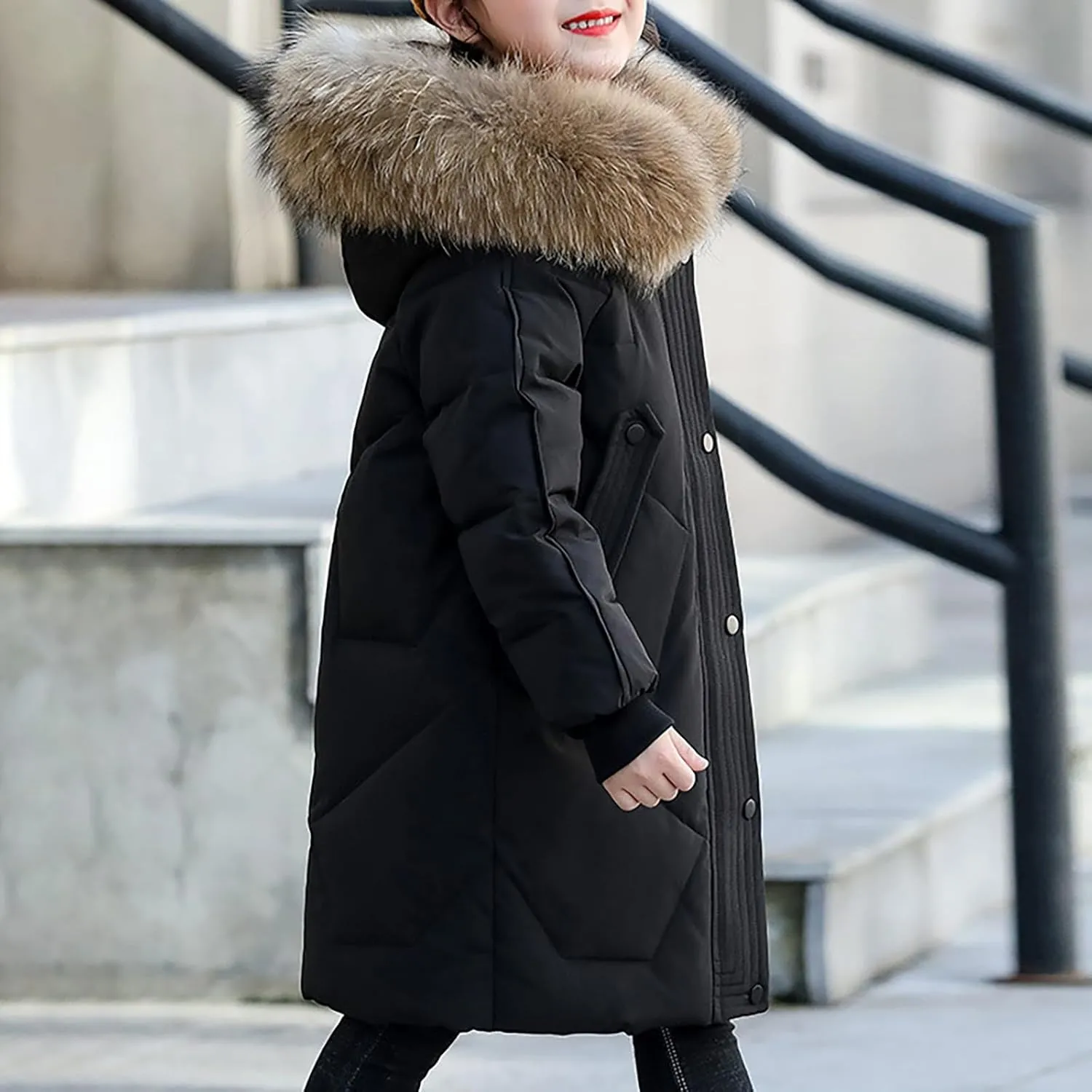 Kids Fashion Winter Coat Boys Girls Thick Warm Down Puffer Jacket with Furry Hood Parka Padded Jacket Outerwear Clothes