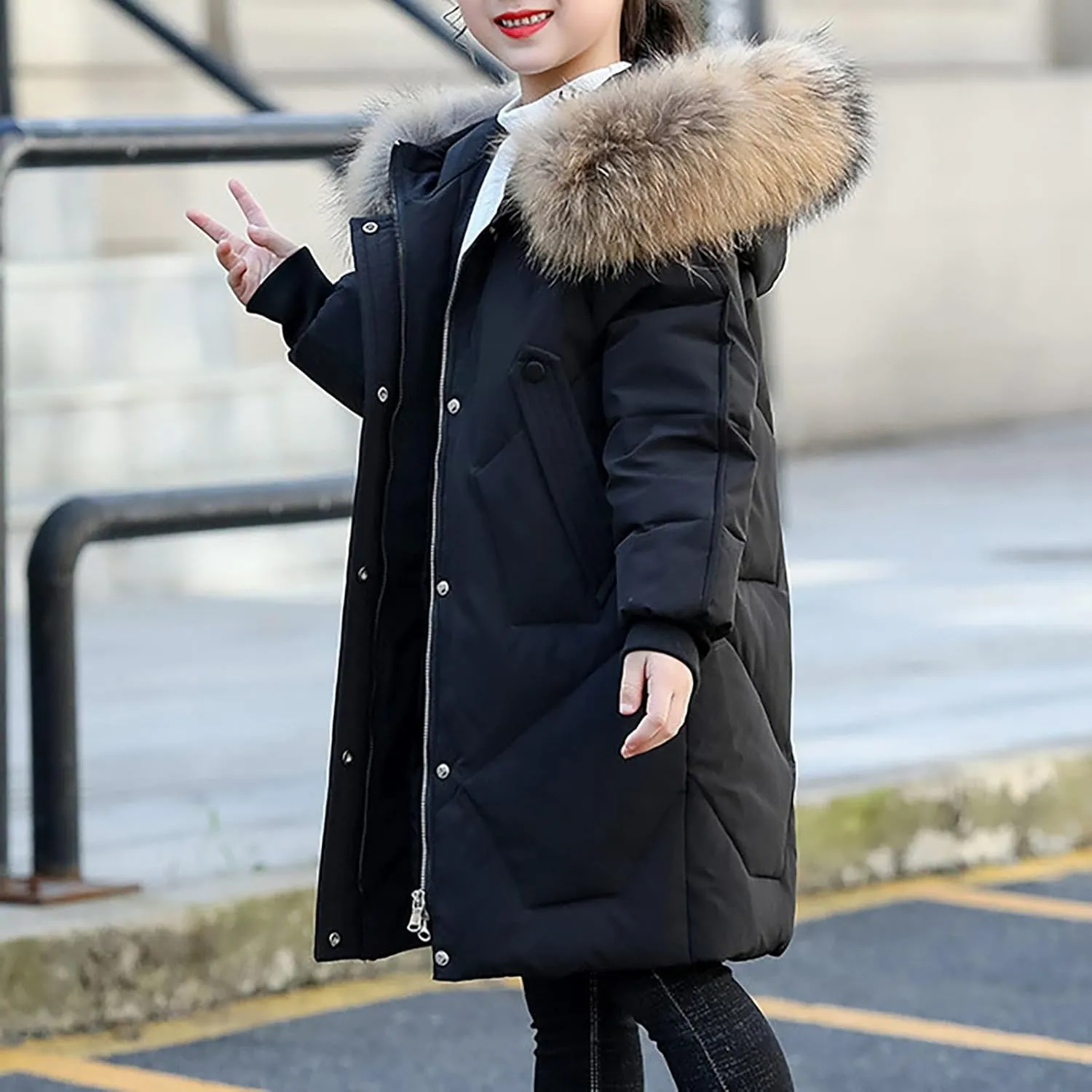 Kids Fashion Winter Coat Boys Girls Thick Warm Down Puffer Jacket with Furry Hood Parka Padded Jacket Outerwear Clothes