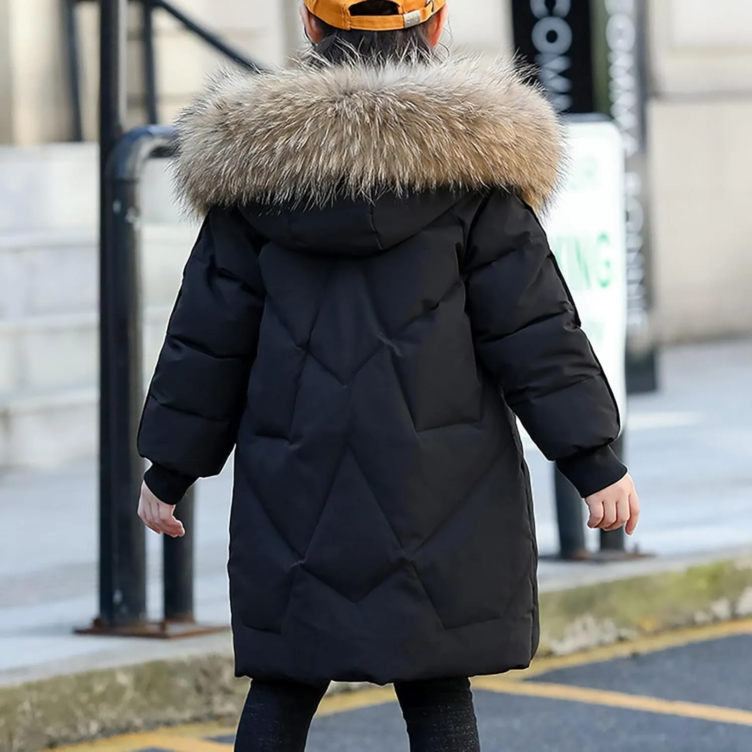 Kids Fashion Winter Coat Boys Girls Thick Warm Down Puffer Jacket with Furry Hood Parka Padded Jacket Outerwear Clothes