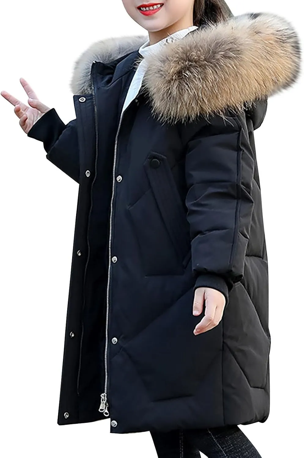 Kids Fashion Winter Coat Boys Girls Thick Warm Down Puffer Jacket with Furry Hood Parka Padded Jacket Outerwear Clothes