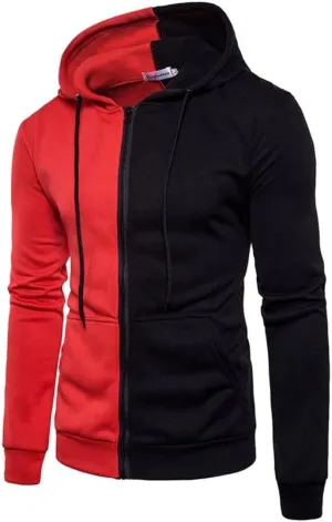 Kwoki Men's Zip Up Hooded Sweatshirts Long Sleeve Colorblock Patchwork Drawstring Active Hoodies