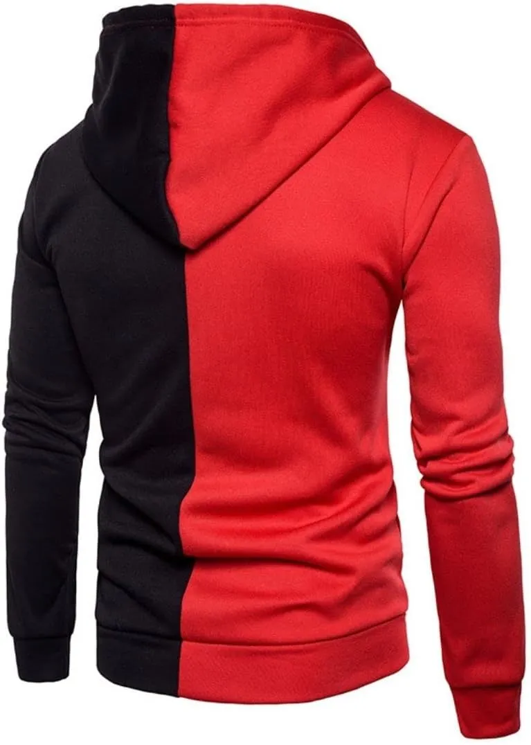 Kwoki Men's Zip Up Hooded Sweatshirts Long Sleeve Colorblock Patchwork Drawstring Active Hoodies