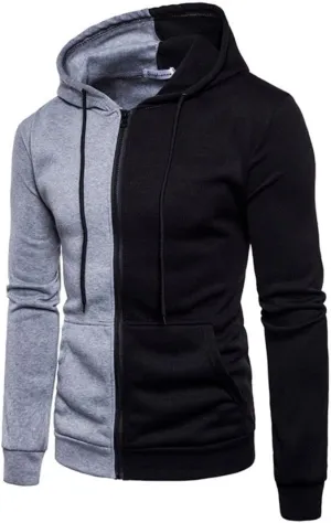 Kwoki Men's Zip Up Hooded Sweatshirts Long Sleeve Colorblock Patchwork Drawstring Active Hoodies