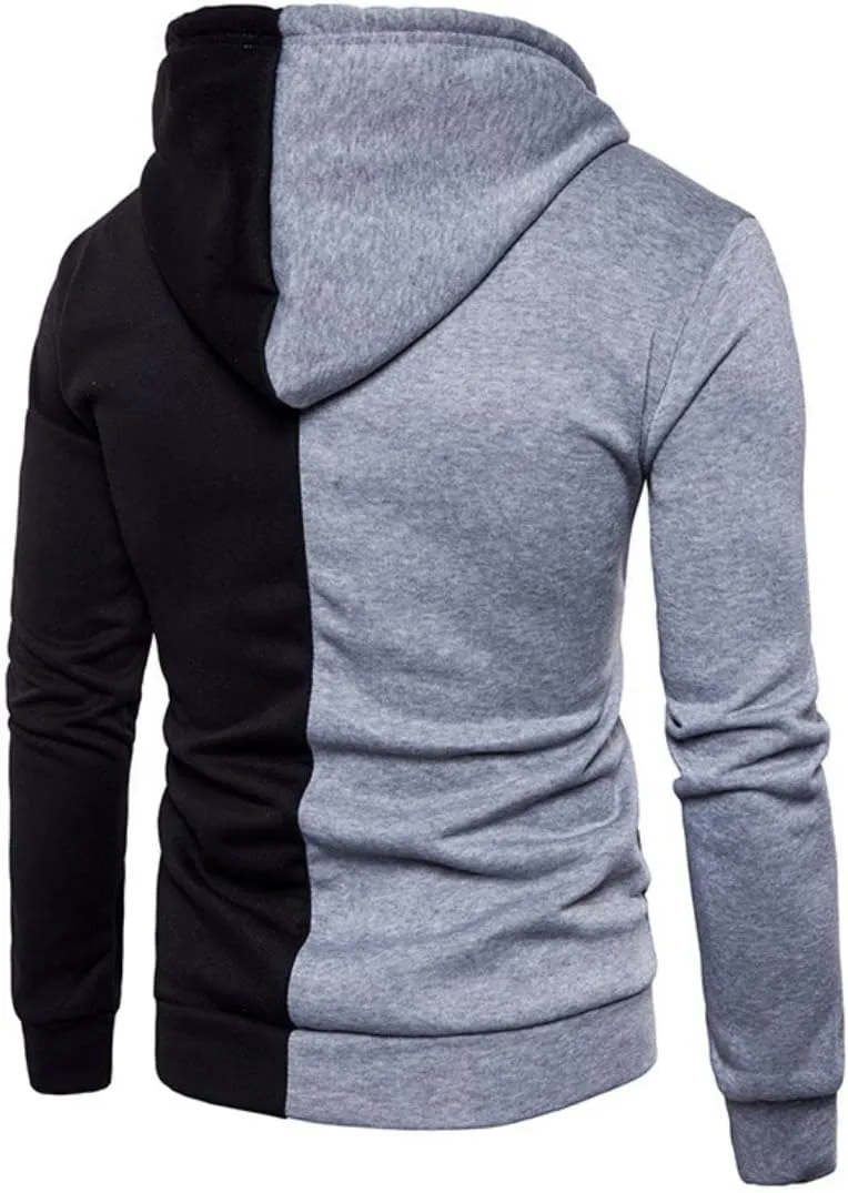 Kwoki Men's Zip Up Hooded Sweatshirts Long Sleeve Colorblock Patchwork Drawstring Active Hoodies