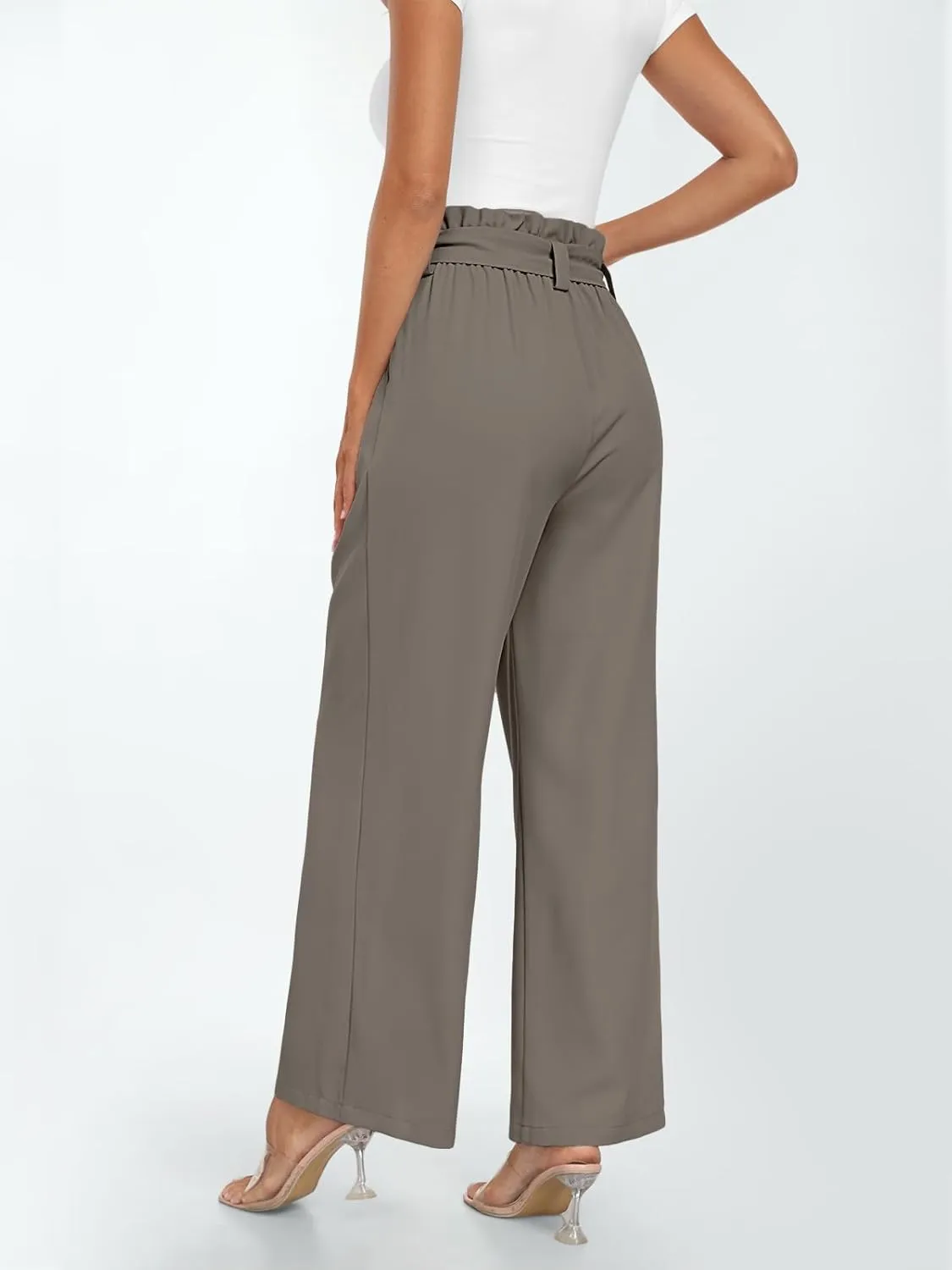 LILLUSORY Wide Leg Dress Pants Women's Paperbag High Waisted Business Casual Trousers with Removable Belt