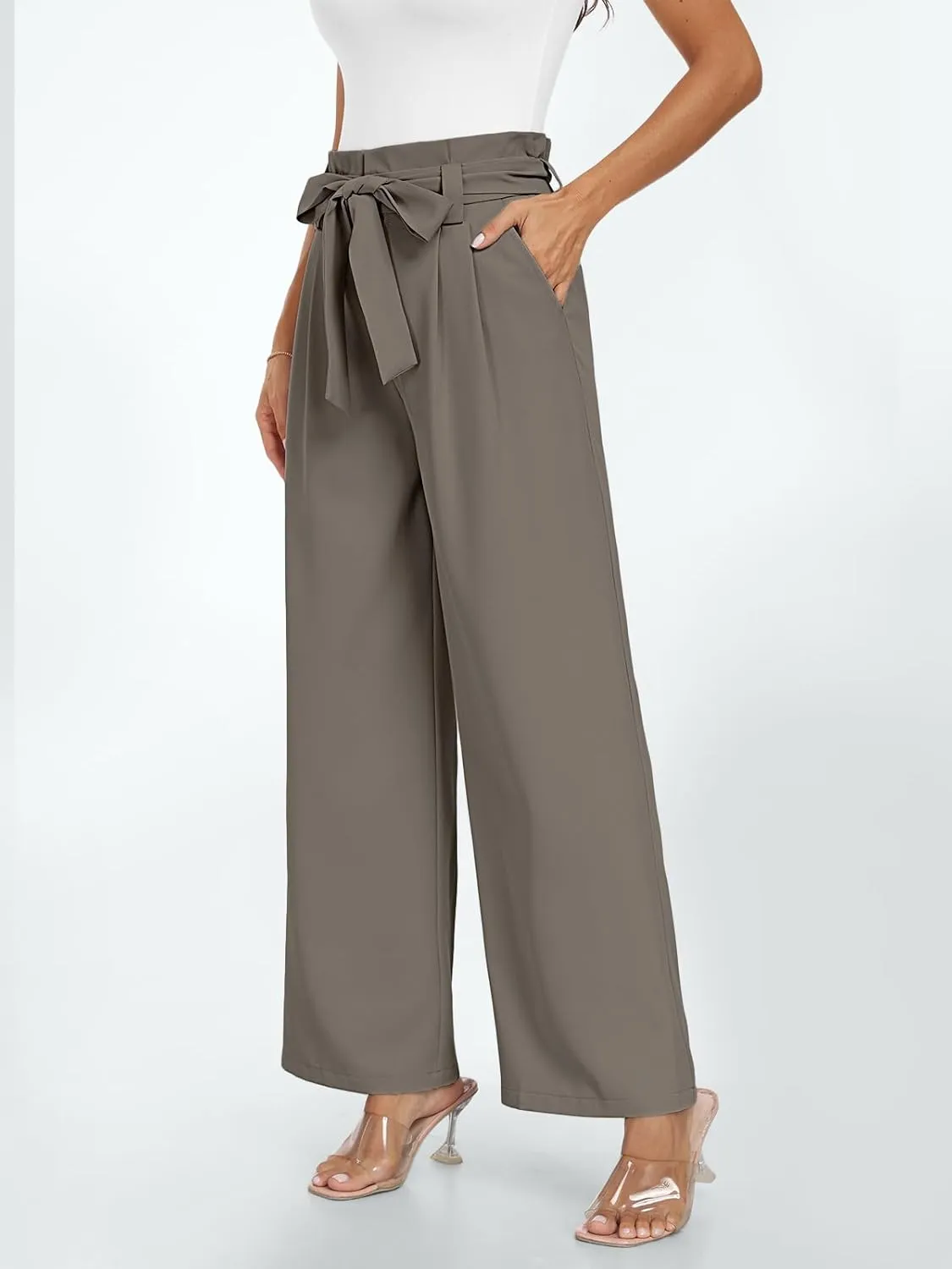 LILLUSORY Wide Leg Dress Pants Women's Paperbag High Waisted Business Casual Trousers with Removable Belt