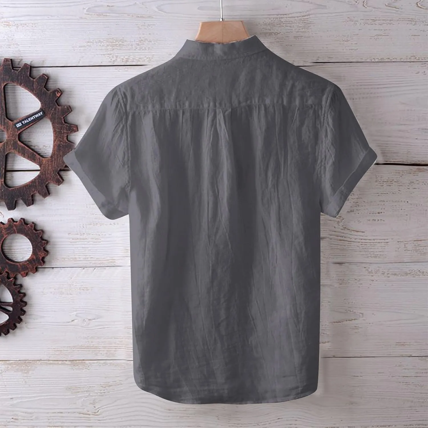 Linen Shirts for Men Retro Wrinkled Breathable Button Down Short Sleeve Tops Lightweight Loose Fit Summer Beach Shirt