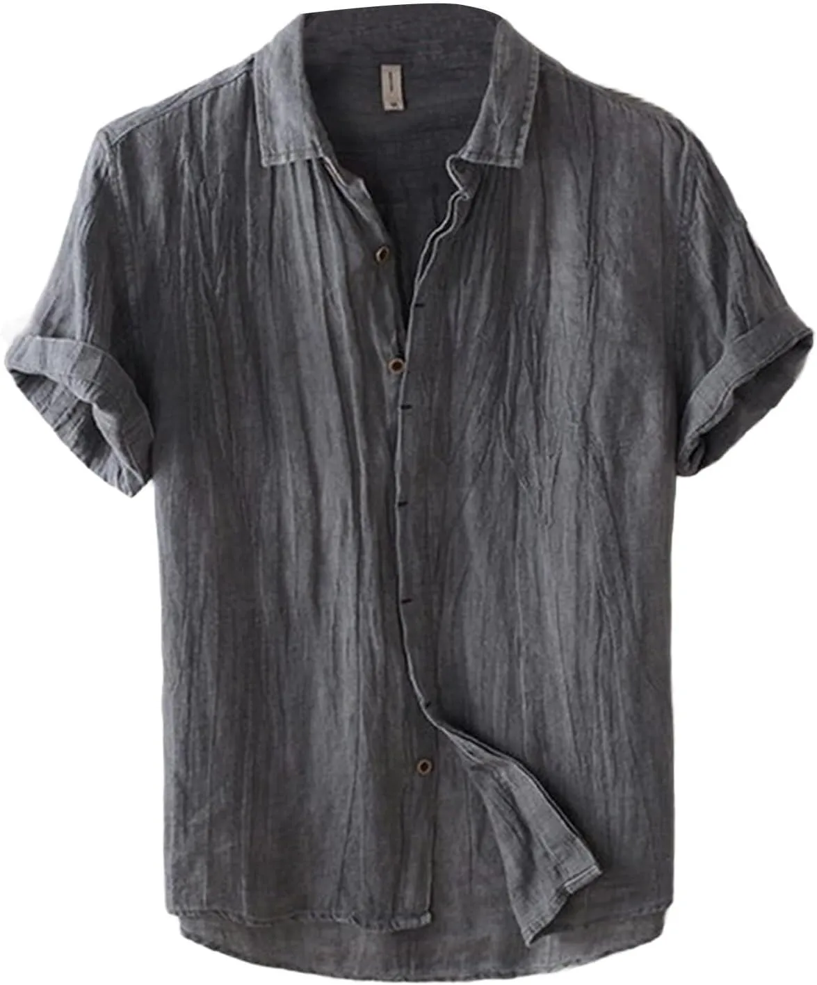 Linen Shirts for Men Retro Wrinkled Breathable Button Down Short Sleeve Tops Lightweight Loose Fit Summer Beach Shirt
